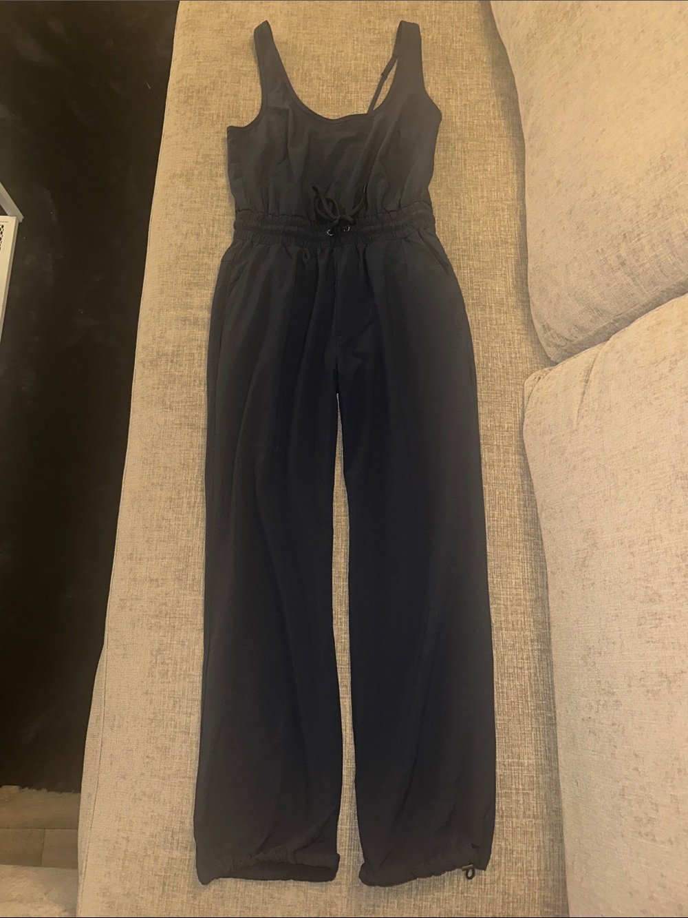 Women's Black Sleeveless Drawstring Jumpsuit